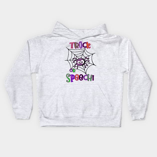 Trick or Speech Halloween spiderweb Kids Hoodie by Daisy Blue Designs